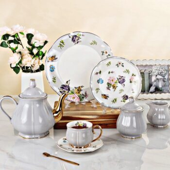 Grey Victorian Floral Tea set