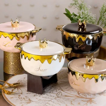 900ml Ceramic Noodle and Soup Bowl with Handle and Lid